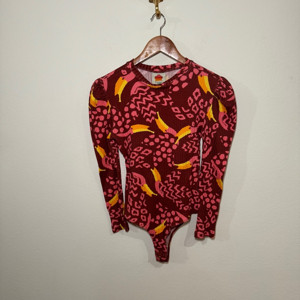 FARM Rio Red Pink Yellow Patterned Long-Sleeve Bodysuit